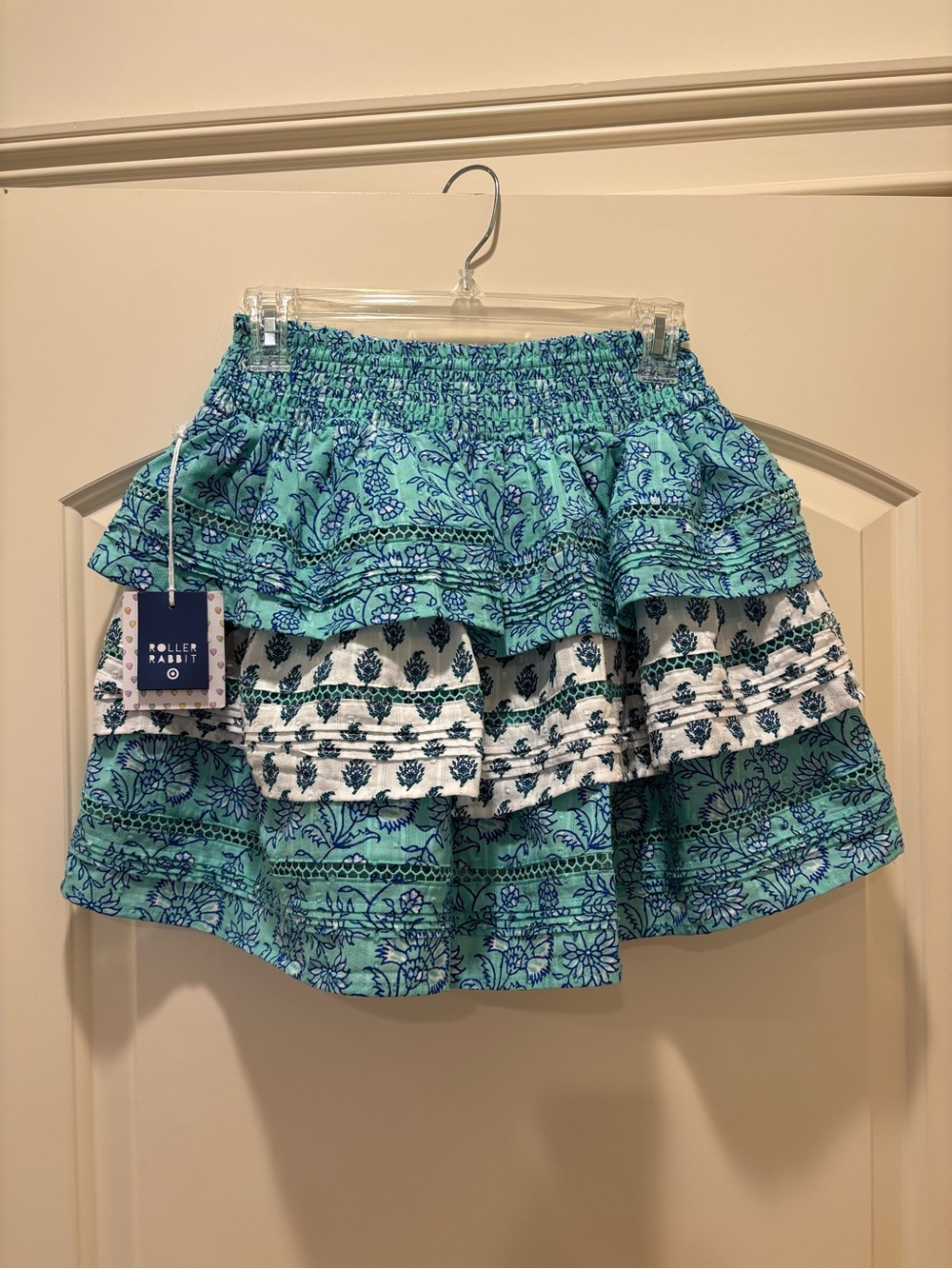 Roller Rabbit for Target New  Blue Green Tiered Ruffle mini Skirt cottage core